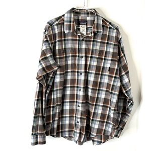 Patagonia Earth Brown White Plaid Long Sleeve Button Down Shirt